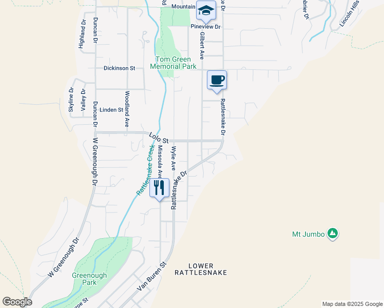 map of restaurants, bars, coffee shops, grocery stores, and more near 2210 Raymond Avenue in Missoula