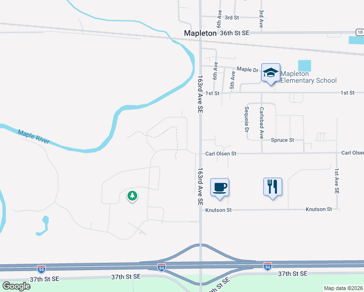 map of restaurants, bars, coffee shops, grocery stores, and more near 650 Carl Olsen Street in Mapleton