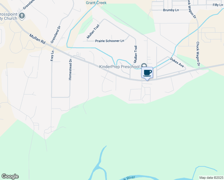 map of restaurants, bars, coffee shops, grocery stores, and more near 6599 Angelina Way in Missoula