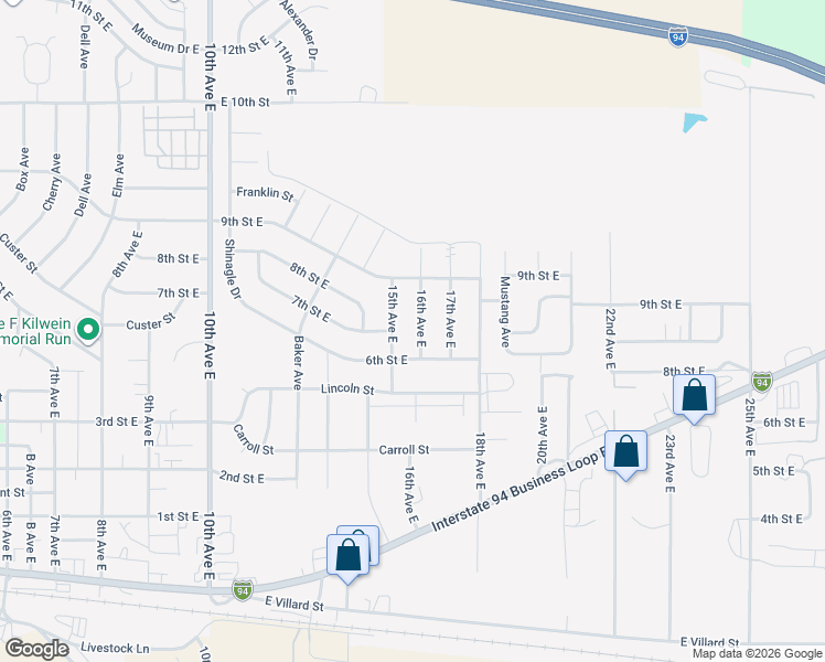 map of restaurants, bars, coffee shops, grocery stores, and more near 691 16th Avenue East in Dickinson