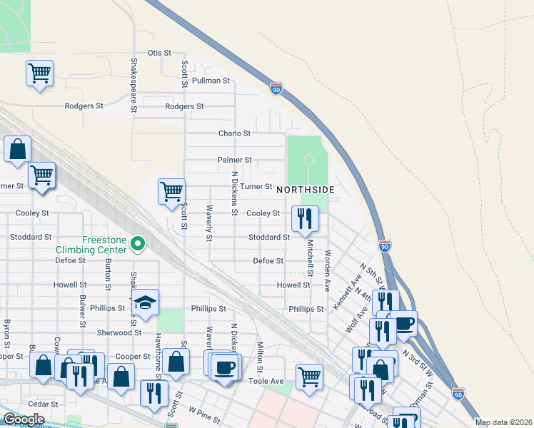 map of restaurants, bars, coffee shops, grocery stores, and more near 741 1 Turner Street in Missoula
