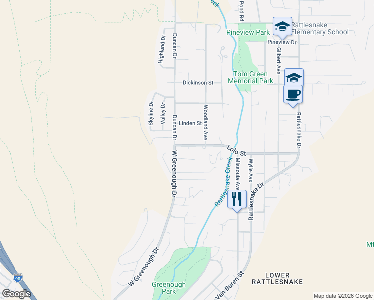 map of restaurants, bars, coffee shops, grocery stores, and more near 504 Lolo St in Missoula