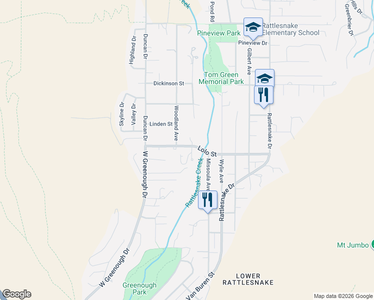 map of restaurants, bars, coffee shops, grocery stores, and more near 703 Lolo Street in Missoula