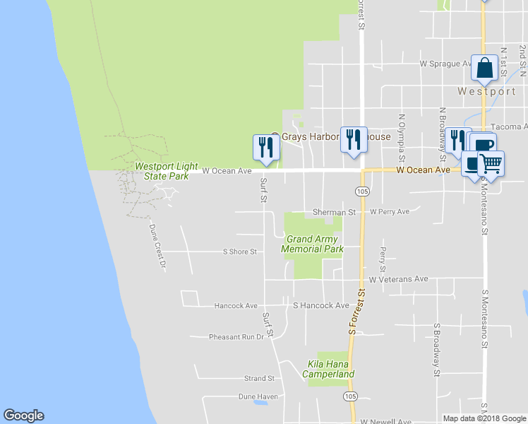 map of restaurants, bars, coffee shops, grocery stores, and more near 623 Surf Street in Westport
