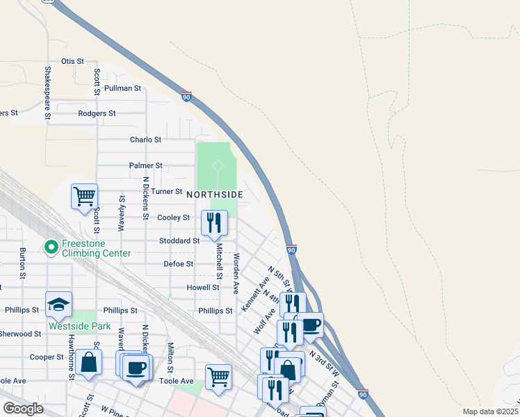 map of restaurants, bars, coffee shops, grocery stores, and more near State Highway 200 in Missoula