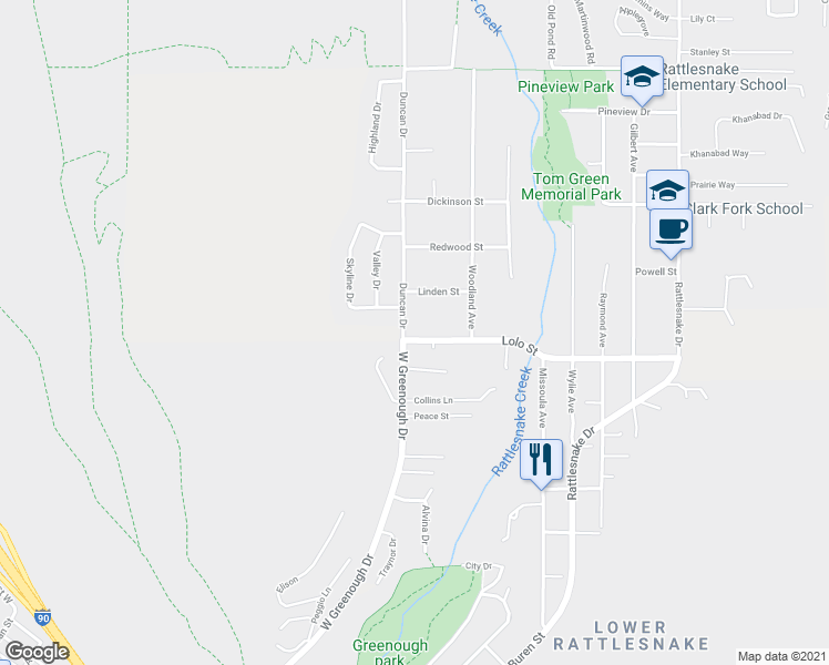 map of restaurants, bars, coffee shops, grocery stores, and more near 504 Lolo St in Missoula