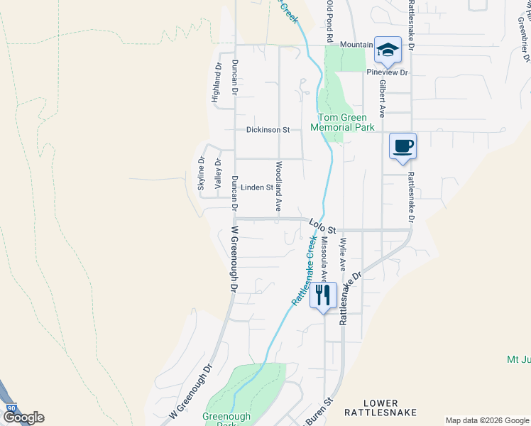 map of restaurants, bars, coffee shops, grocery stores, and more near 602 Lolo Street in Missoula