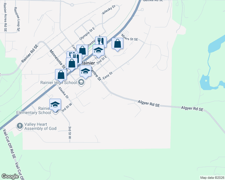 map of restaurants, bars, coffee shops, grocery stores, and more near 404 Centre Street in Rainier