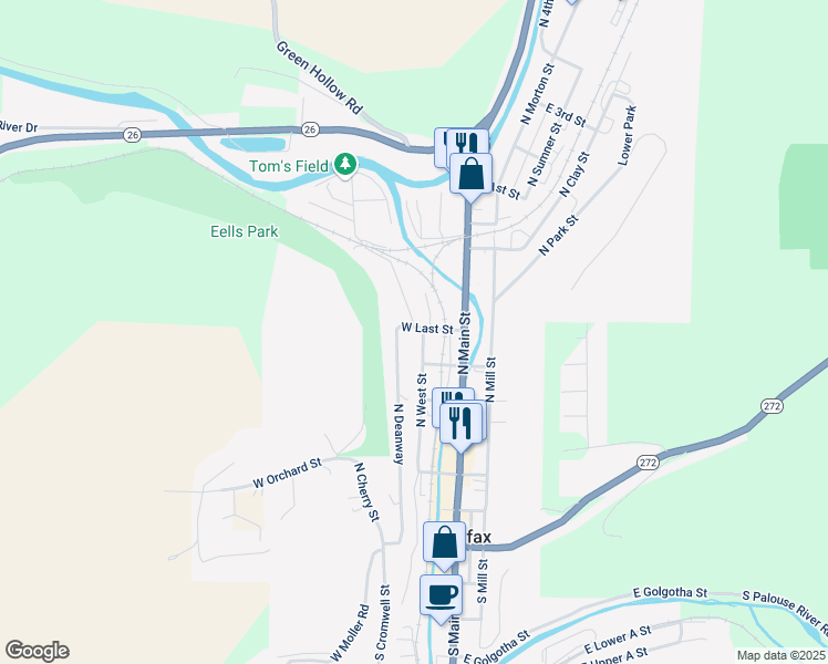 map of restaurants, bars, coffee shops, grocery stores, and more near 510 North West Street in Colfax