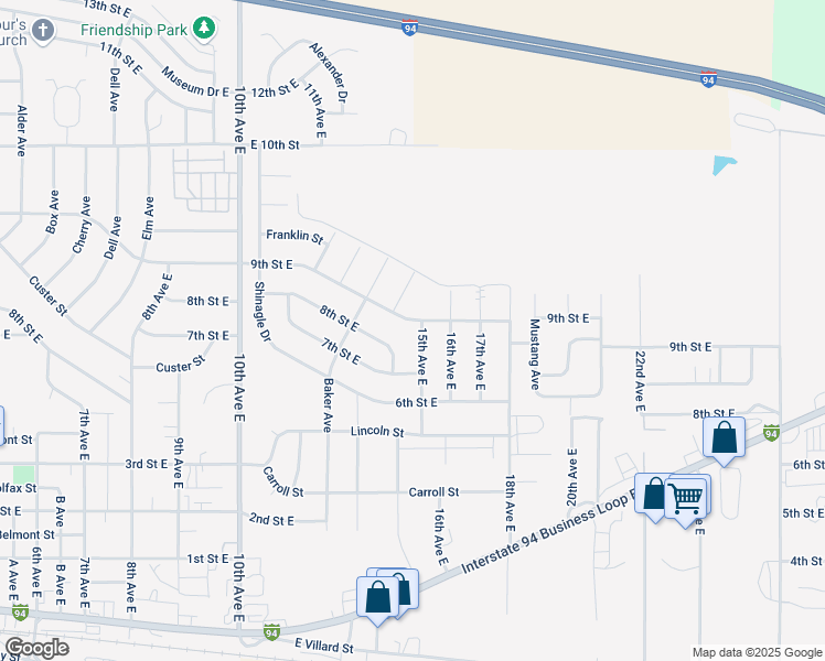 map of restaurants, bars, coffee shops, grocery stores, and more near 701-899 15th Avenue East in Dickinson