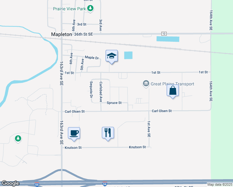 map of restaurants, bars, coffee shops, grocery stores, and more near 154 Pine Avenue in Mapleton