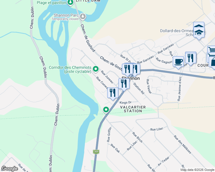 map of restaurants, bars, coffee shops, grocery stores, and more near 18 Rue Conway in Shannon