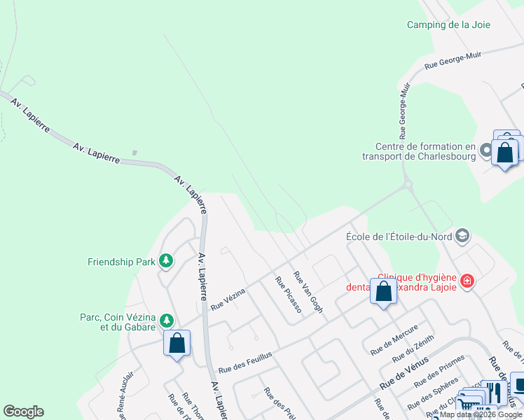 map of restaurants, bars, coffee shops, grocery stores, and more near Rue Van Gogh in Québec