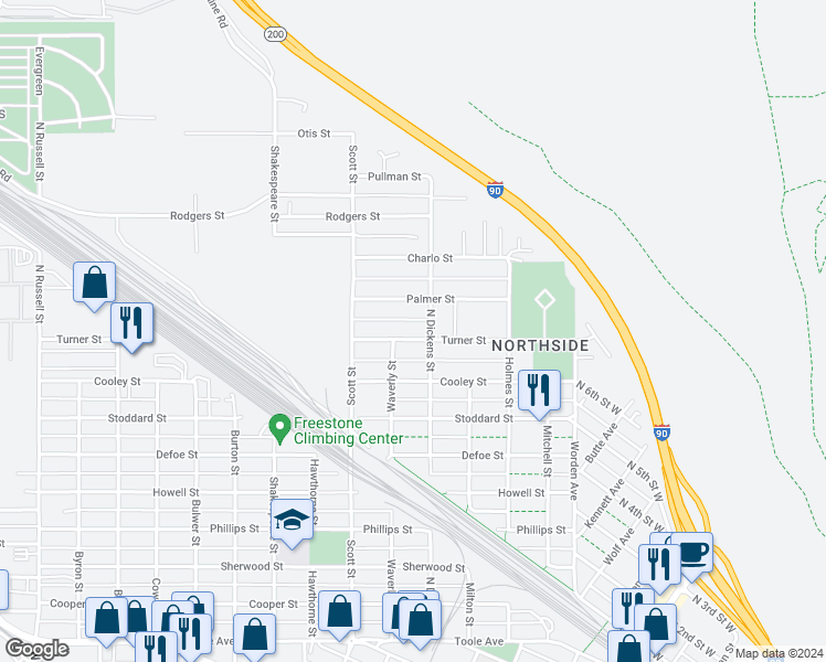map of restaurants, bars, coffee shops, grocery stores, and more near 908 Turner Street in Missoula