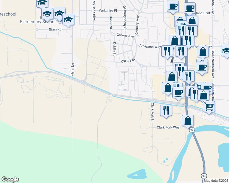 map of restaurants, bars, coffee shops, grocery stores, and more near 4000 Mullan Road in Missoula