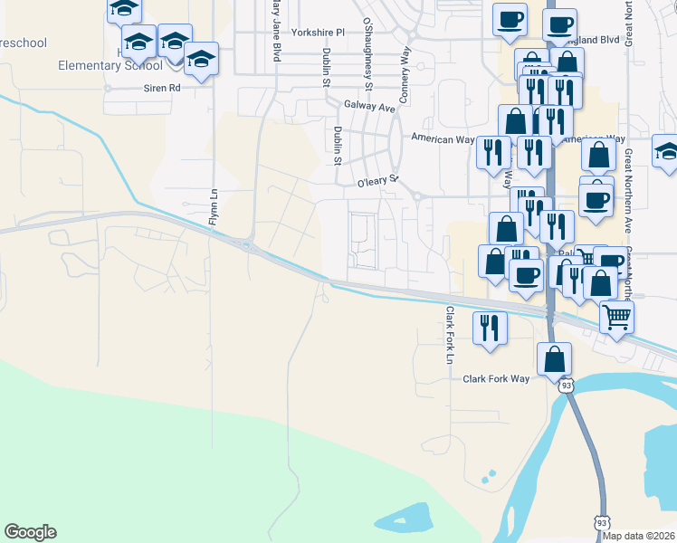 map of restaurants, bars, coffee shops, grocery stores, and more near 4000 Mullan Road in Missoula