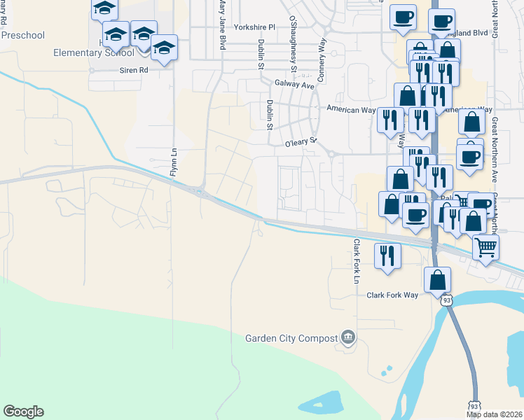 map of restaurants, bars, coffee shops, grocery stores, and more near 4000 Mullan Road in Missoula