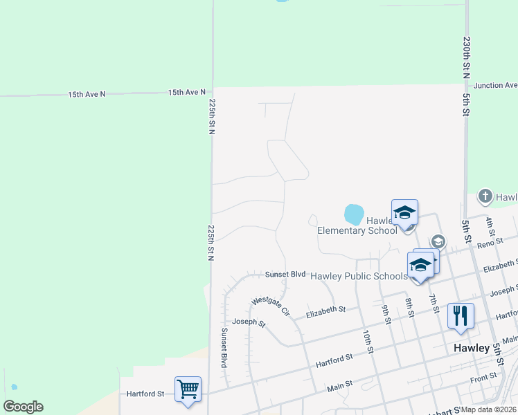 map of restaurants, bars, coffee shops, grocery stores, and more near 2311 Meadow Lane in Hawley