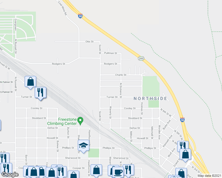 map of restaurants, bars, coffee shops, grocery stores, and more near 935 Palmer St in Missoula