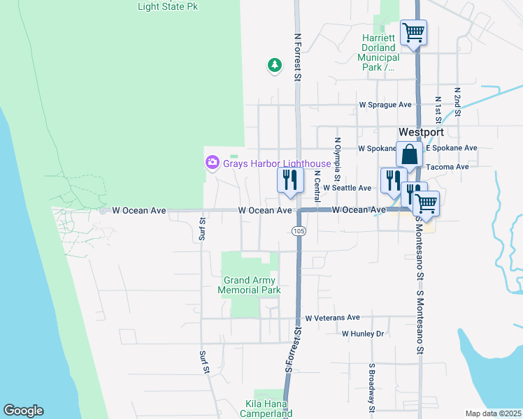 map of restaurants, bars, coffee shops, grocery stores, and more near 1020 West Ocean Avenue in Westport