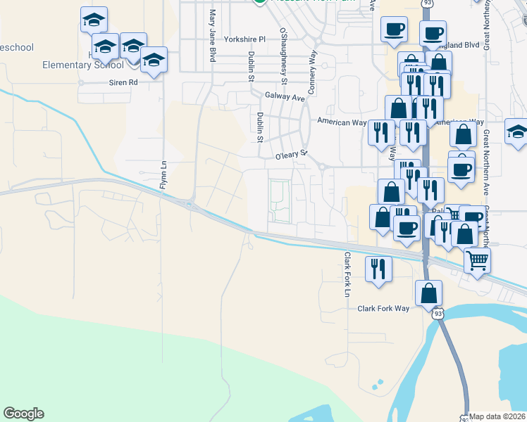 map of restaurants, bars, coffee shops, grocery stores, and more near 4000 Mullan Road in Missoula