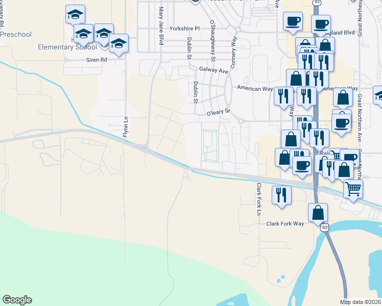 map of restaurants, bars, coffee shops, grocery stores, and more near 4000 Mullan Road in Missoula