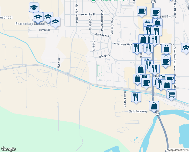 map of restaurants, bars, coffee shops, grocery stores, and more near 4000 Mullan Road in Missoula