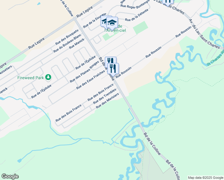 map of restaurants, bars, coffee shops, grocery stores, and more near 505 Rue des Trembles in Ville de Québec