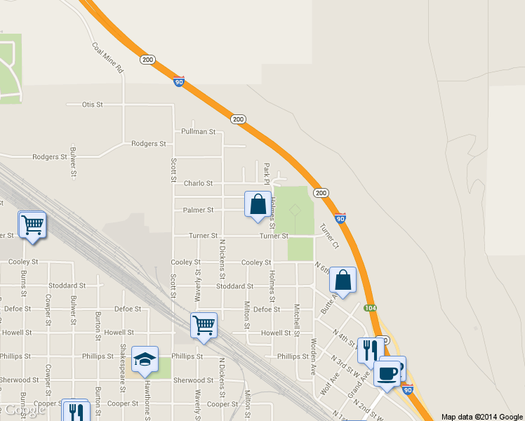 map of restaurants, bars, coffee shops, grocery stores, and more near 740 Palmer Street in Missoula