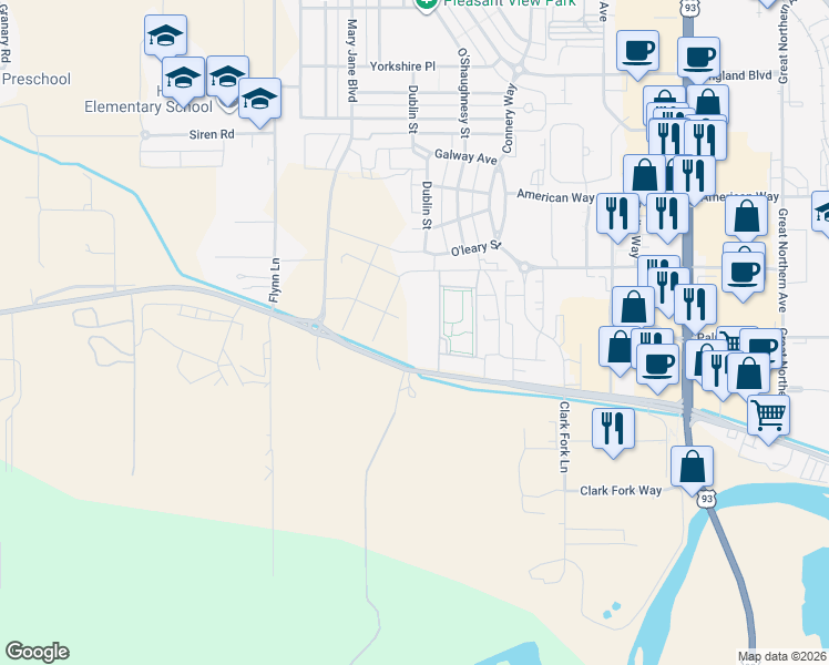 map of restaurants, bars, coffee shops, grocery stores, and more near 4000 Mullan Road in Missoula
