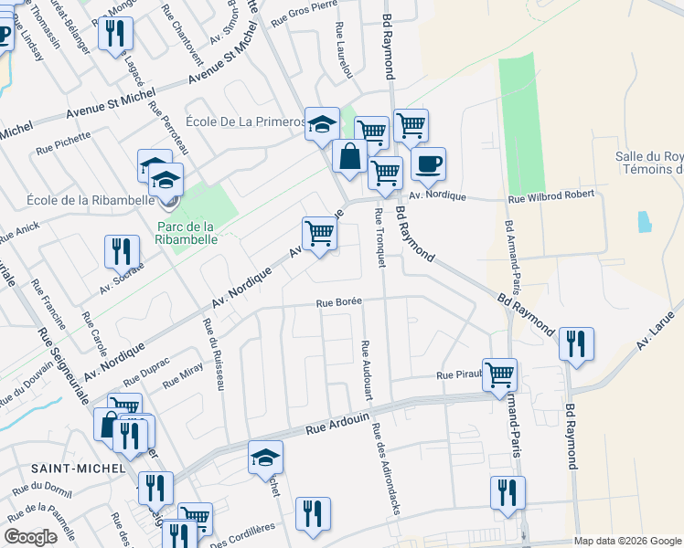 map of restaurants, bars, coffee shops, grocery stores, and more near 700 Rue Corbin in Québec