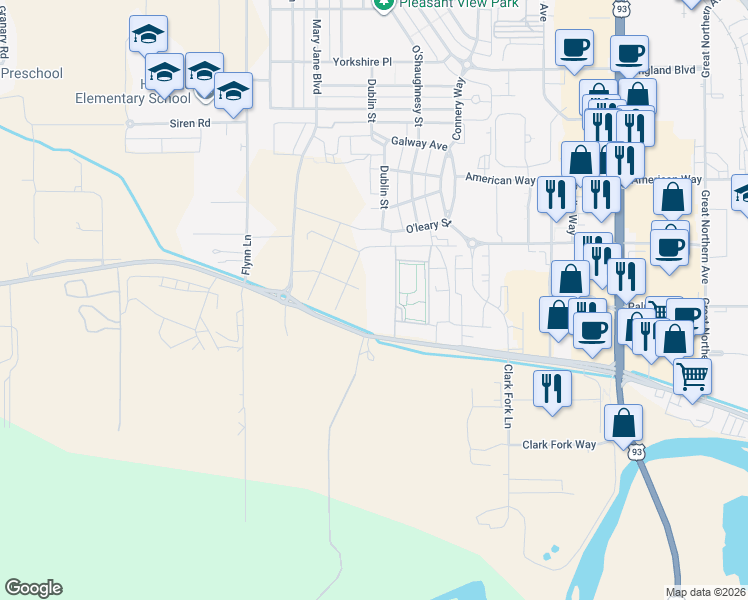 map of restaurants, bars, coffee shops, grocery stores, and more near 4000 Mullan Road in Missoula
