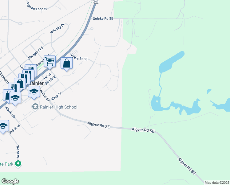 map of restaurants, bars, coffee shops, grocery stores, and more near 809 Cody Street Southeast in Rainier