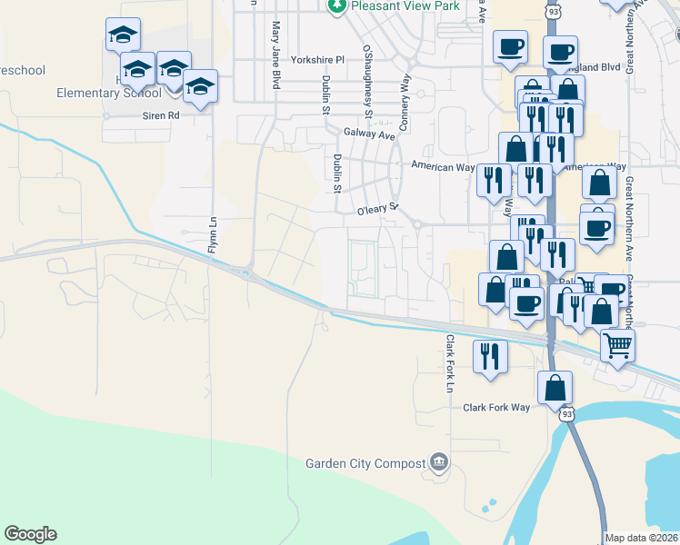 map of restaurants, bars, coffee shops, grocery stores, and more near 4000 Mullan Road in Missoula