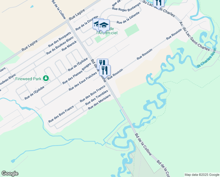 map of restaurants, bars, coffee shops, grocery stores, and more near 15370 Boulevard de la Colline in Ville de Québec