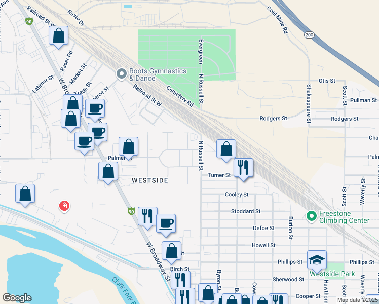map of restaurants, bars, coffee shops, grocery stores, and more near 721 East Travois in Missoula