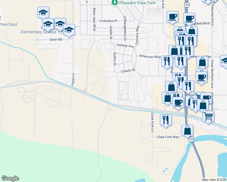 map of restaurants, bars, coffee shops, grocery stores, and more near 4000 Mullan Road in Missoula