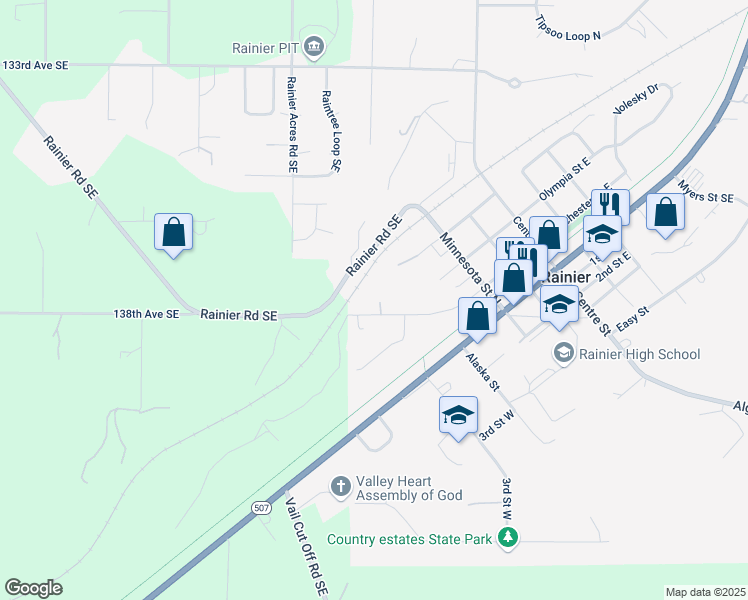 map of restaurants, bars, coffee shops, grocery stores, and more near 608 Rochester Street West in Rainier