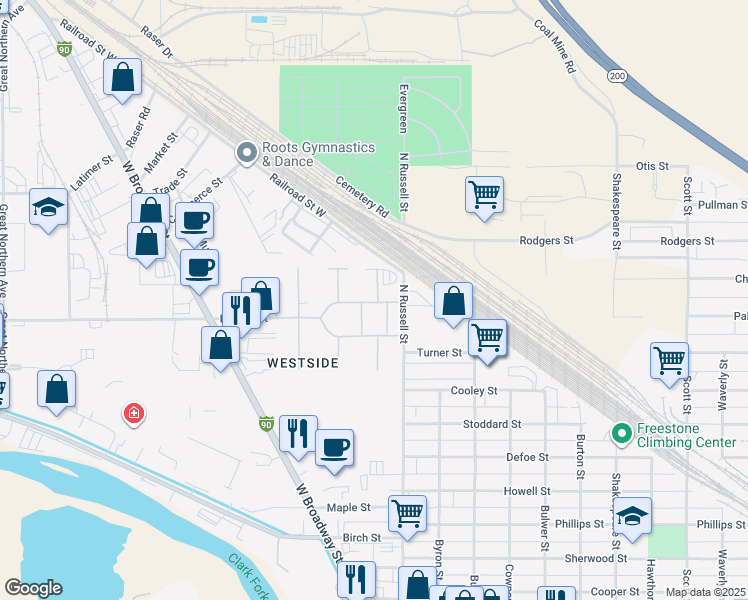 map of restaurants, bars, coffee shops, grocery stores, and more near 721 East Travois in Missoula