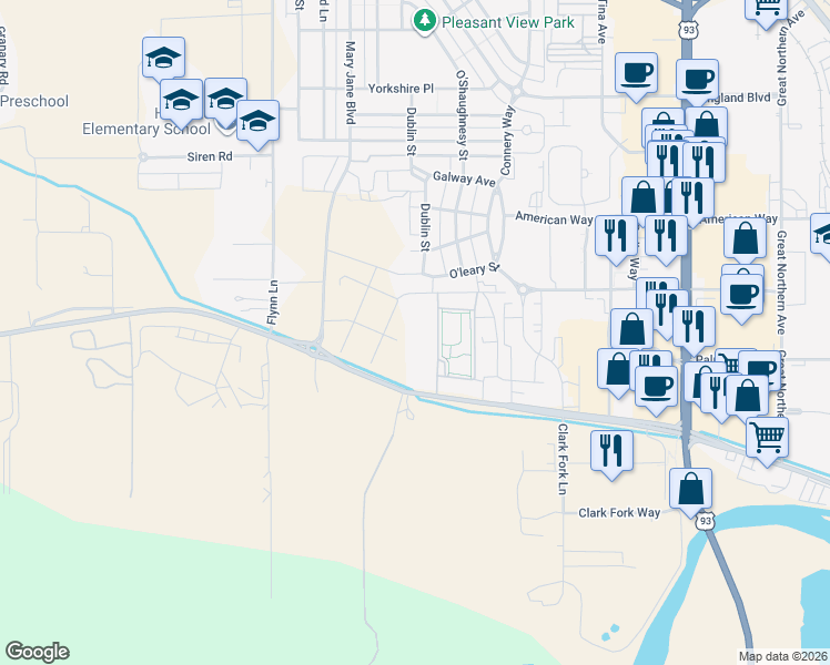 map of restaurants, bars, coffee shops, grocery stores, and more near 4000 Mullan Road in Missoula