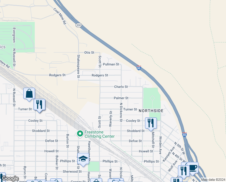 map of restaurants, bars, coffee shops, grocery stores, and more near 1000 Charlo Street in Missoula