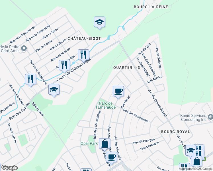 map of restaurants, bars, coffee shops, grocery stores, and more near 1312 Rue des Cornalines in Quebec