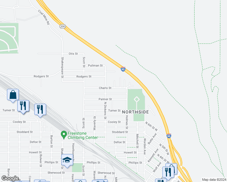 map of restaurants, bars, coffee shops, grocery stores, and more near 720 Charlo Street in Missoula