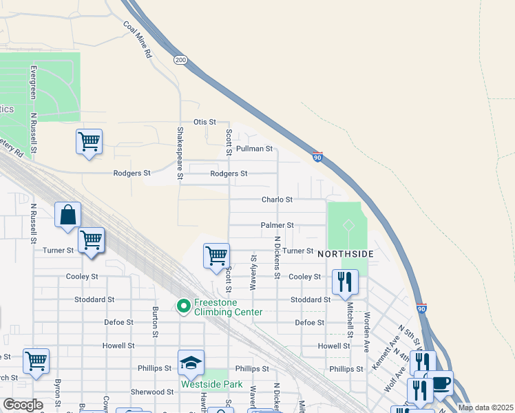 map of restaurants, bars, coffee shops, grocery stores, and more near 1000 Charlo Street in Missoula
