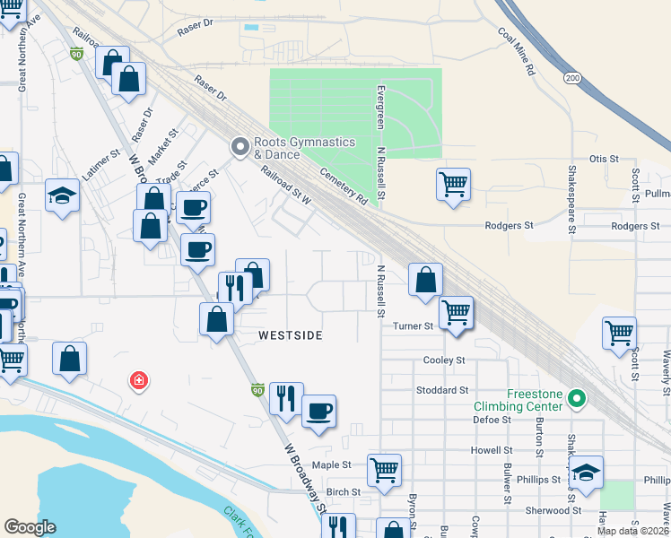 map of restaurants, bars, coffee shops, grocery stores, and more near 426 North Surrey Street in Missoula