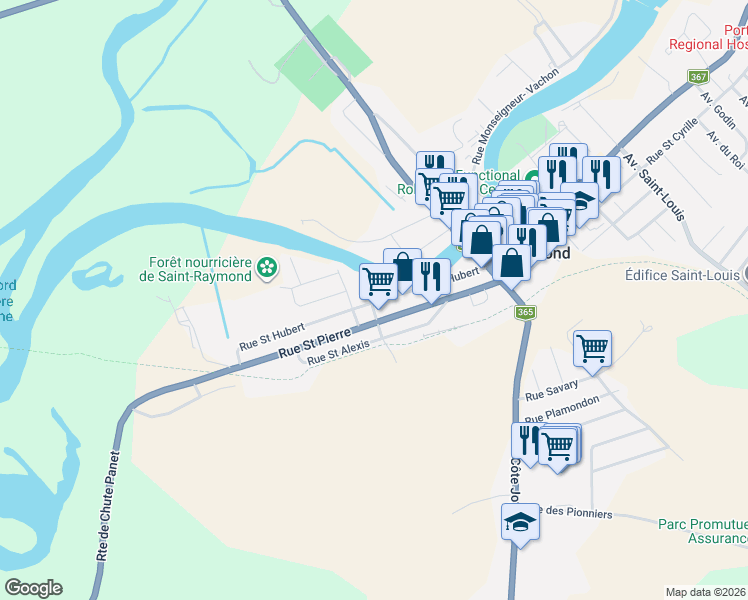 map of restaurants, bars, coffee shops, grocery stores, and more near 318 Rue Saint Hubert in Saint-Raymond