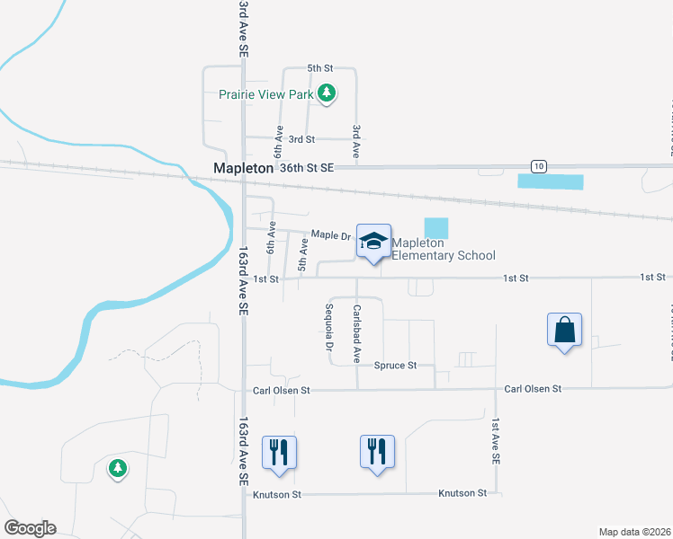 map of restaurants, bars, coffee shops, grocery stores, and more near 316 Maple Drive in Mapleton