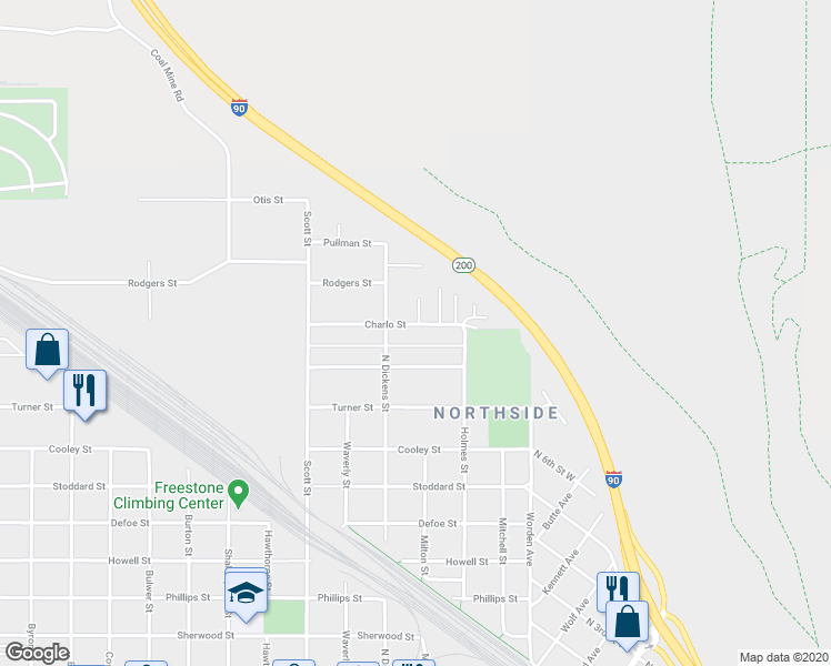map of restaurants, bars, coffee shops, grocery stores, and more near 720 Charlo Street in Missoula