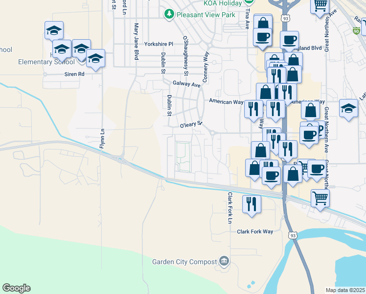 map of restaurants, bars, coffee shops, grocery stores, and more near 4000 Mullan Road in Missoula