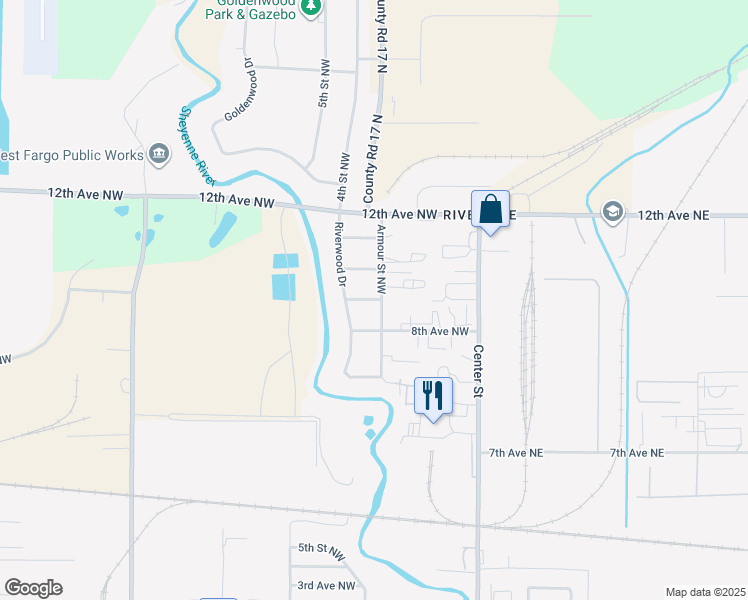 map of restaurants, bars, coffee shops, grocery stores, and more near 403 9th Avenue Northwest in West Fargo